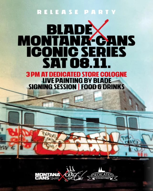 SAVE THE DATE 08.11.2025 3 PM at @dedicatedsyndicate Store cologne germany: @bladekingofgraf x Montana Cans ICONIC series launch party.

👉Live painting and a signing session by BLADE himself. 🎨
🍟🍔Food by @fatstreetboyz 
 🎶Music by @tonirocksta 

See you there🤝